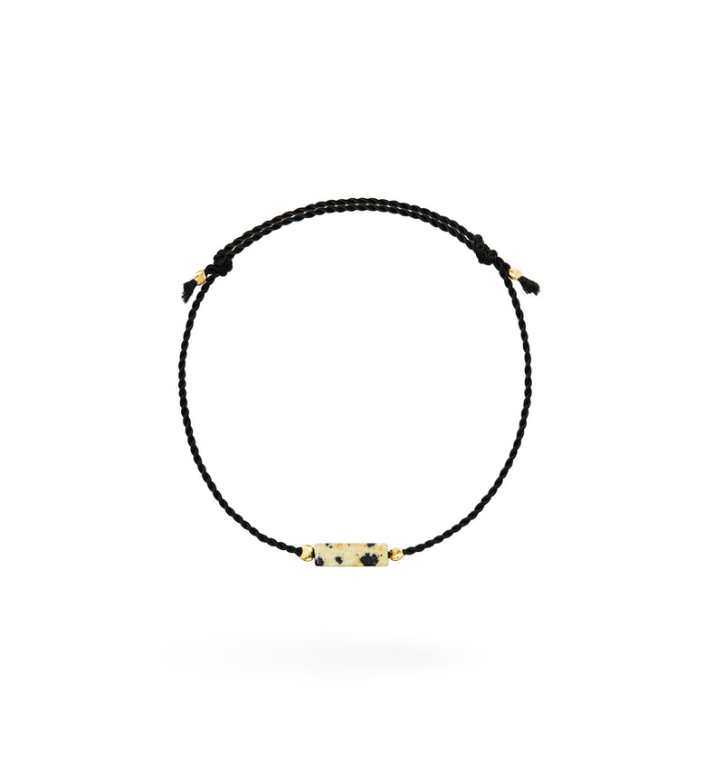 Black Cord Bracelet with Dalmatian Jasper