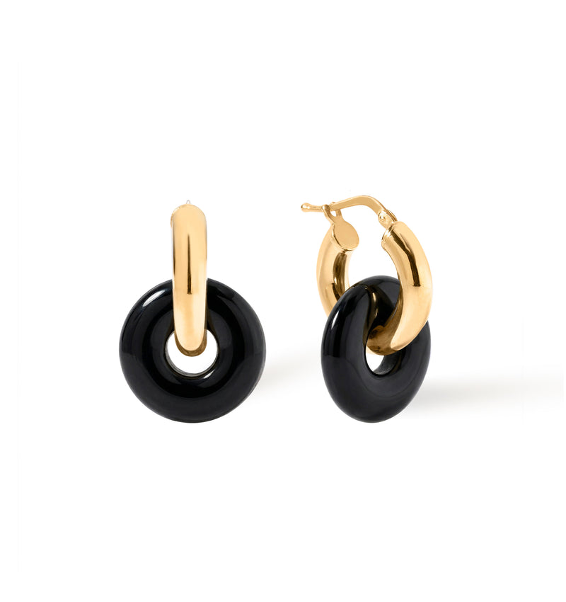 Gold-plated earrings with black agate