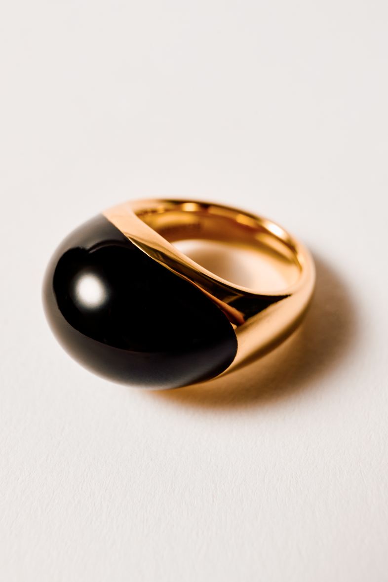  Large gold plated ring with black enamel 2 