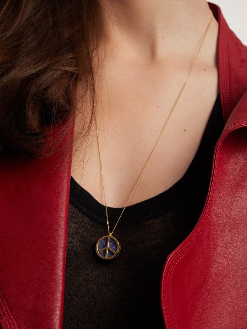  Gold-plated necklace with the peace symbol and sodalite  1 