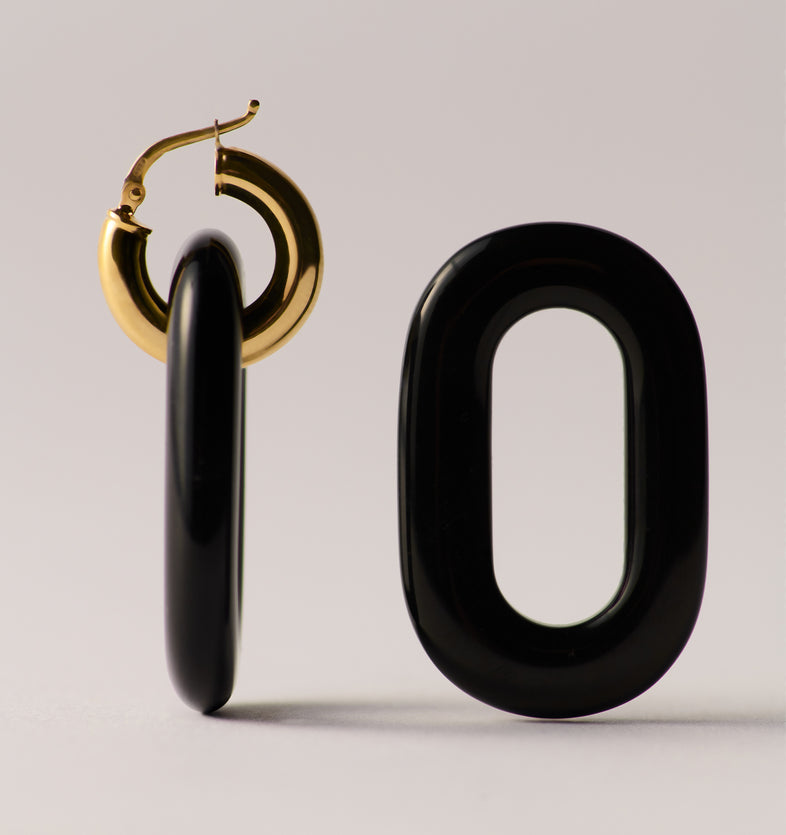  Pozłacane kolczyki koła z dużym Obsydianem  2 