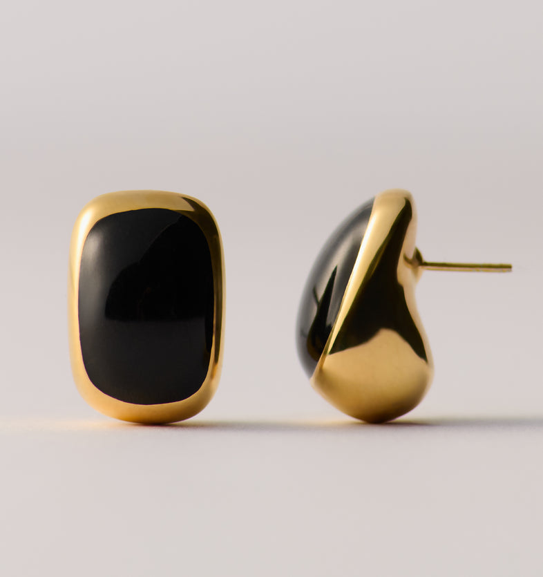  Gold-plated drop earrings with black enamel 2 