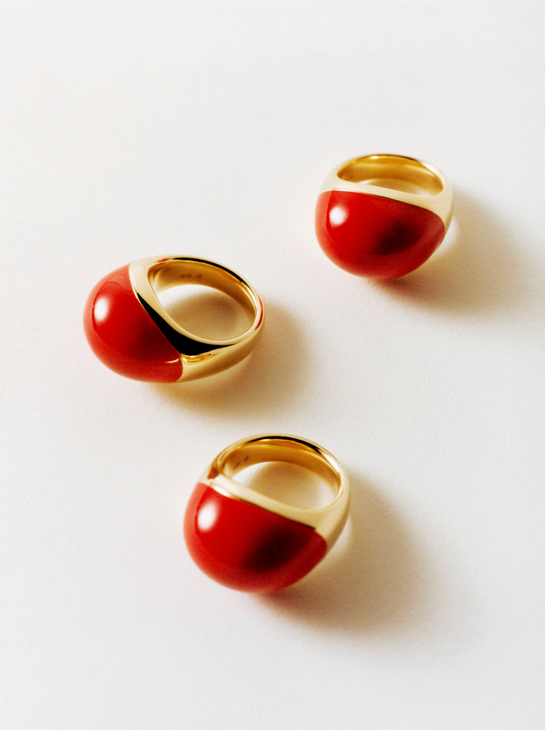  Large gold plated ring with red enamel 2 