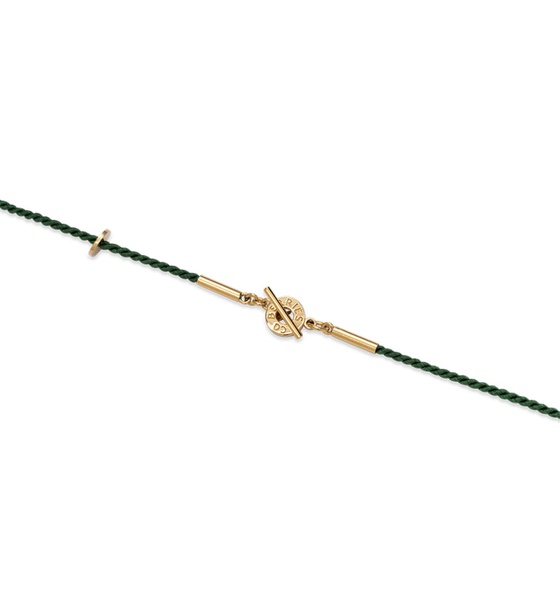 Zielona bransoletka sznurkowa z zawieszkami, pacyfką i kwarcem 