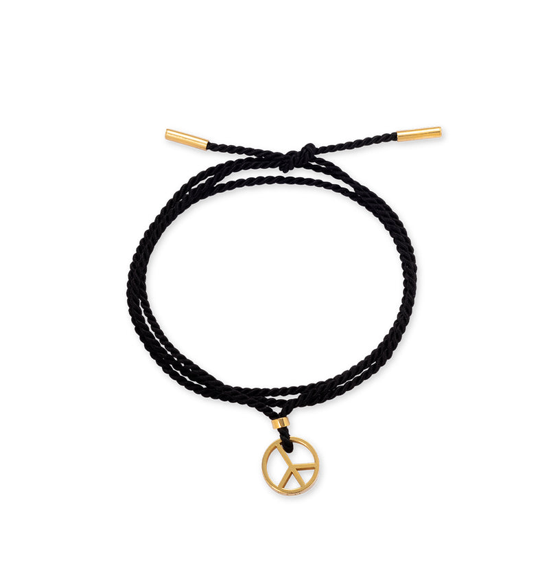 Collier en fil noir avec signe de paix plaqué or