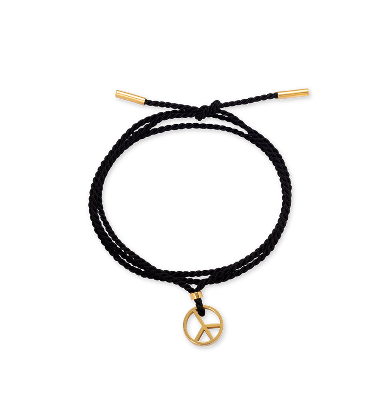  Black string necklace with a gold-plated peace 