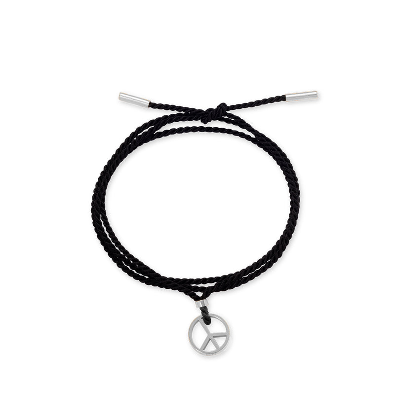 Collier en fil noir avec signe de paix en argent