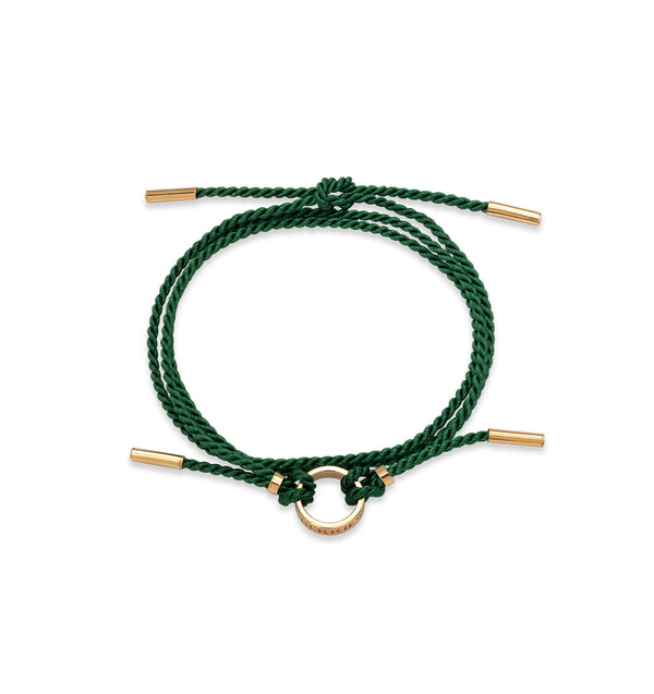 Zielona bransoletka sznurkowa z pozłacaną obręczą