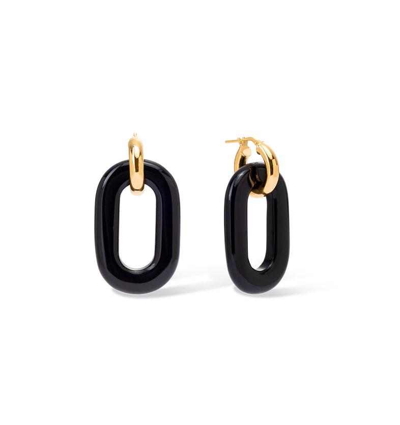  Gold Plated Large Obsidian Hoop Earrings  1 