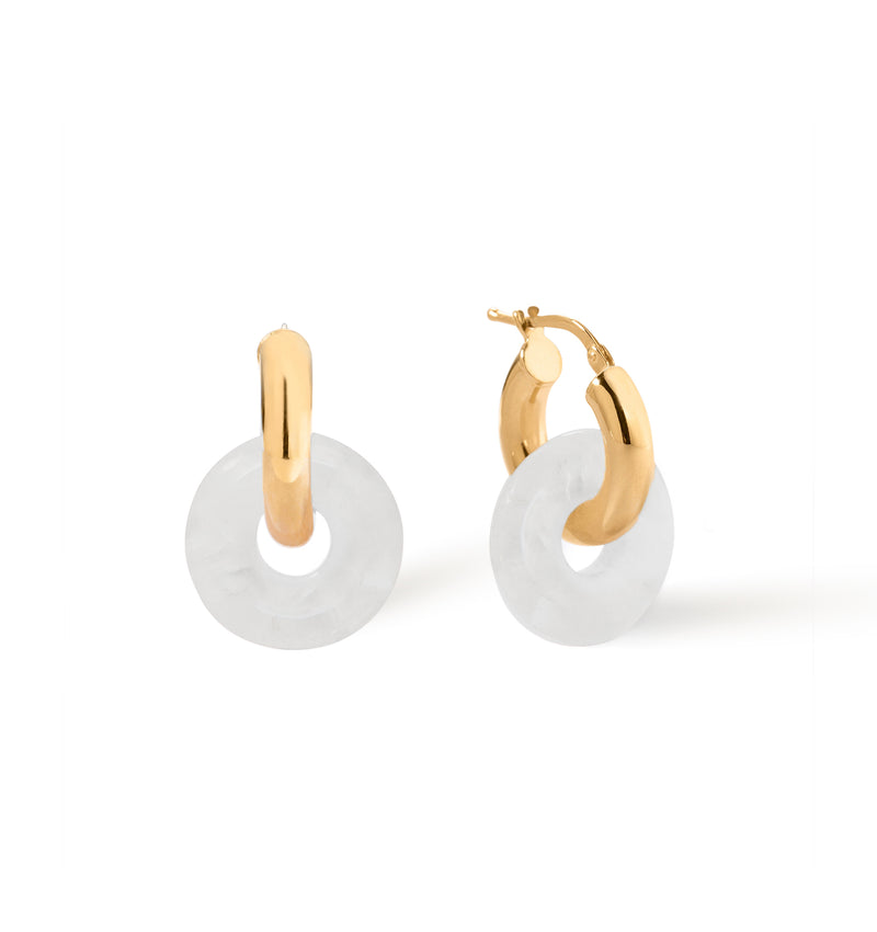 Gold-plated earrings with white quartz