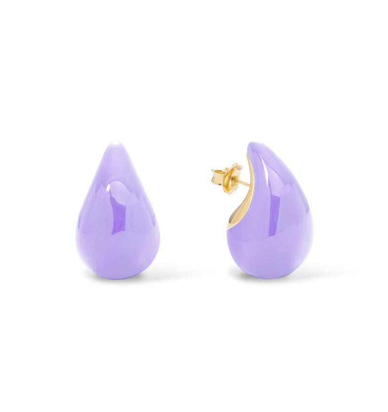  Gold-plated teardrop earrings with lilac enamel 