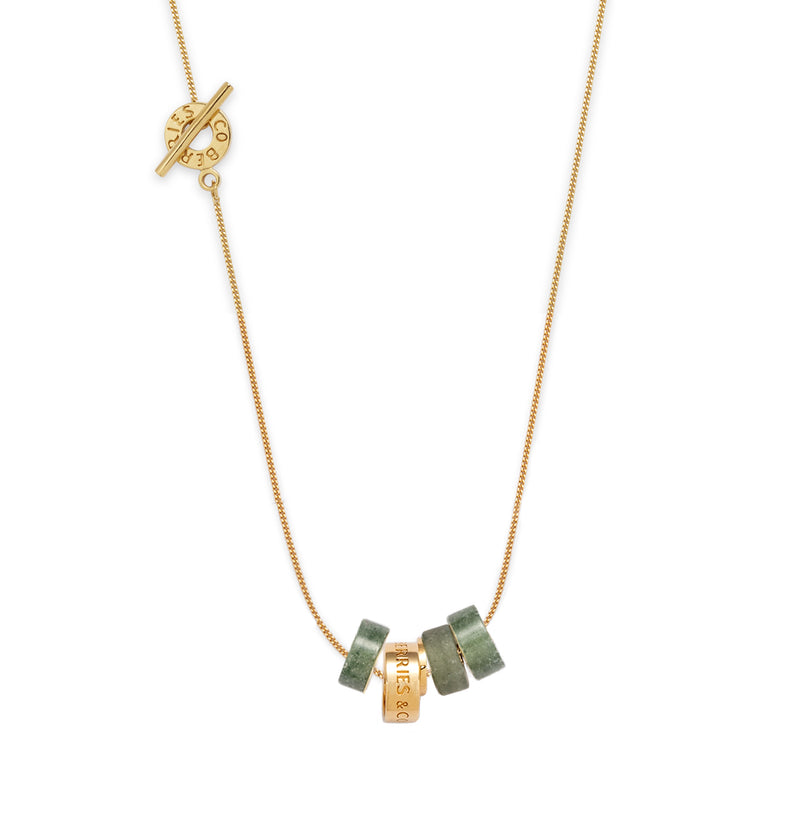 Gold-plated necklace with green quartz pendants 