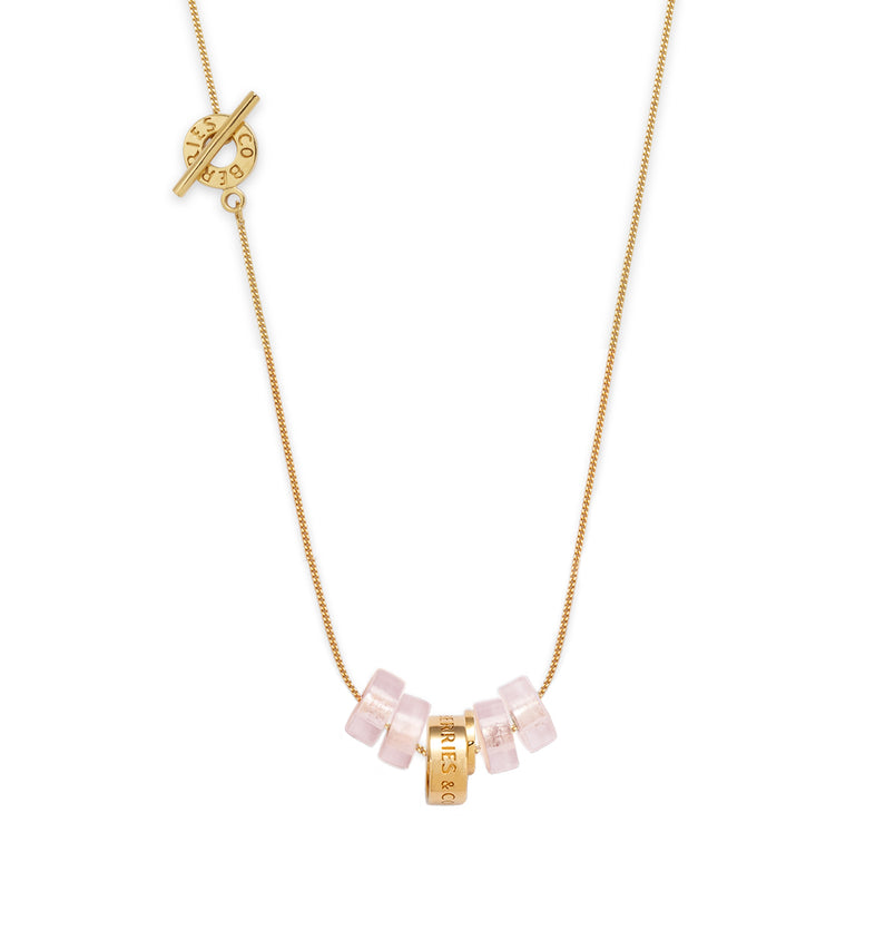 Gold-plated necklace with rose quartz pendants 