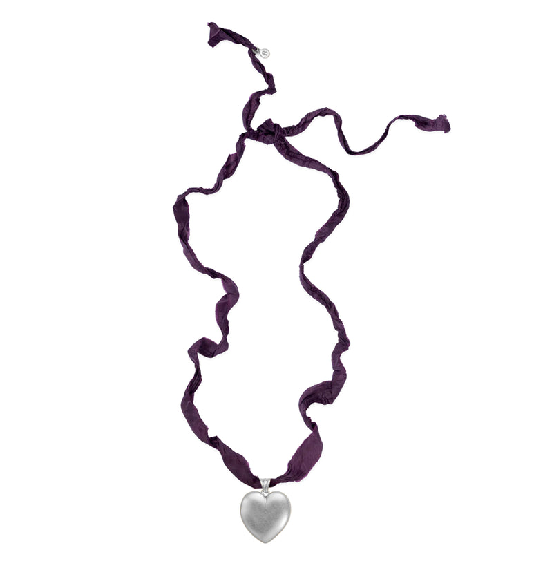  Necklace with a silver heart on a dark burgundy ribbon 2 
