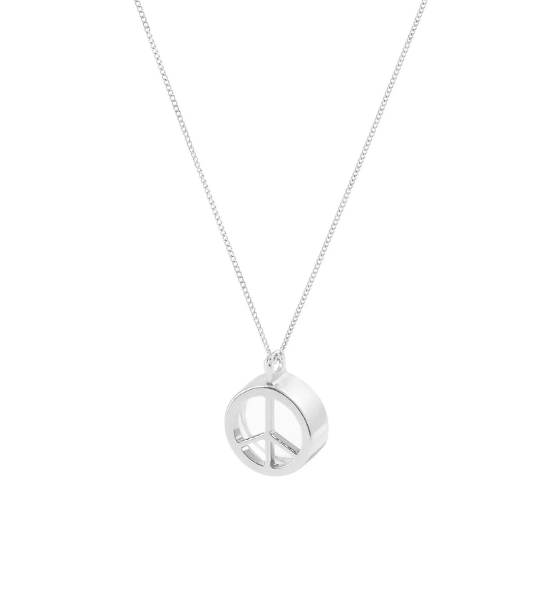  A fine silver necklace with the peace symbol and a rock crystal 