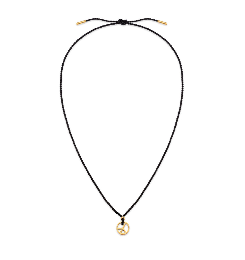  Black string necklace with a gold-plated peace 2 