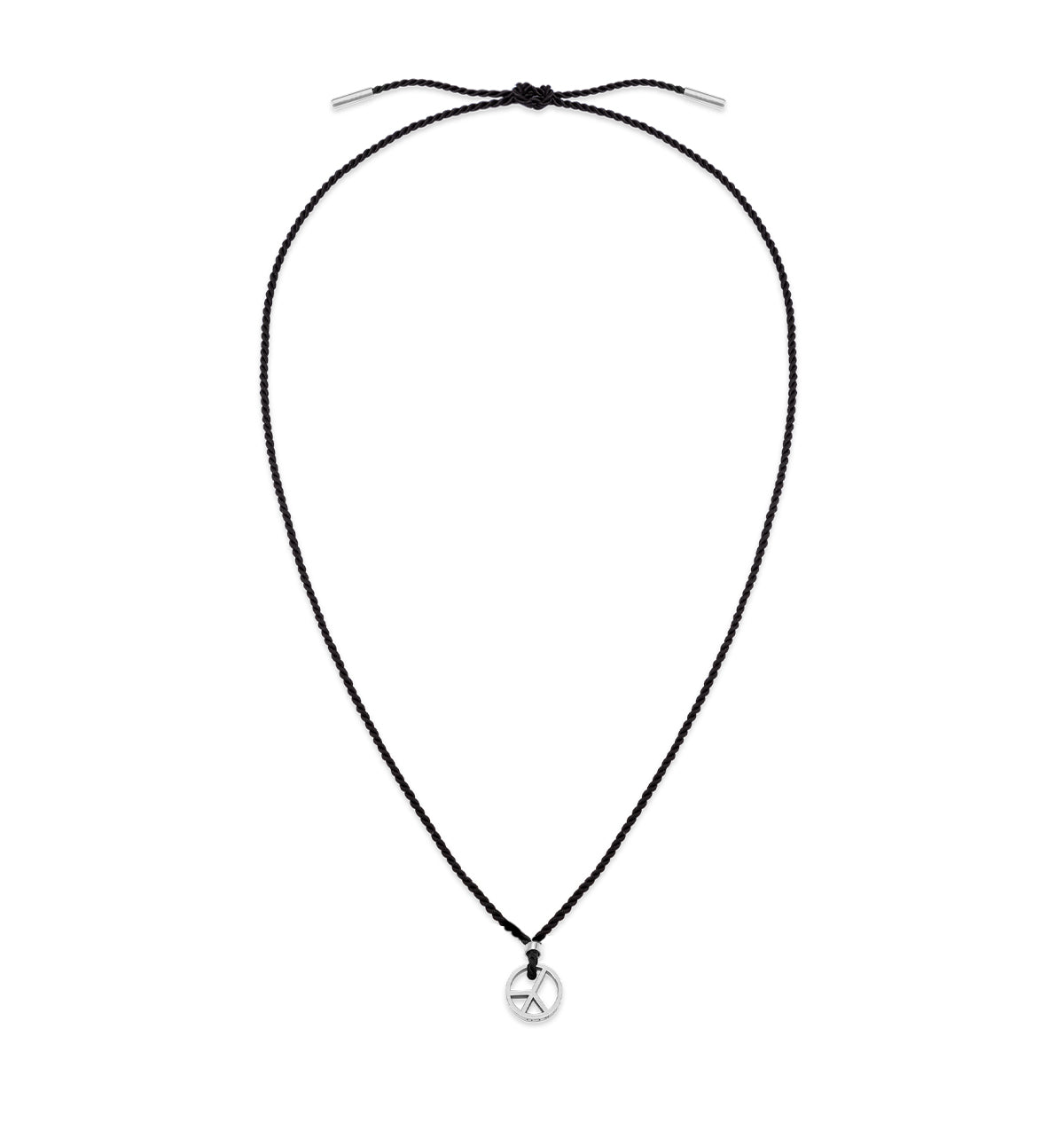 Collier en fil noir avec signe de paix en argent 2