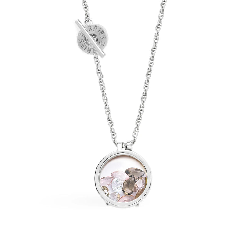  Srebrny naszyjnik z białym topazem, różowym kwarcem i kwarcem dymnym na skręconym łańcuszku 