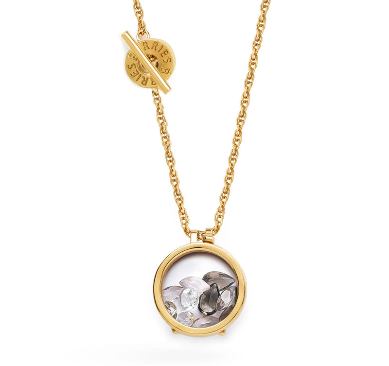 Gold-plated necklace with white topaz, rose quartz and smoky quartz on a twisted chain