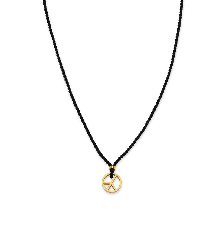  Black string necklace with a gold-plated peace 4 