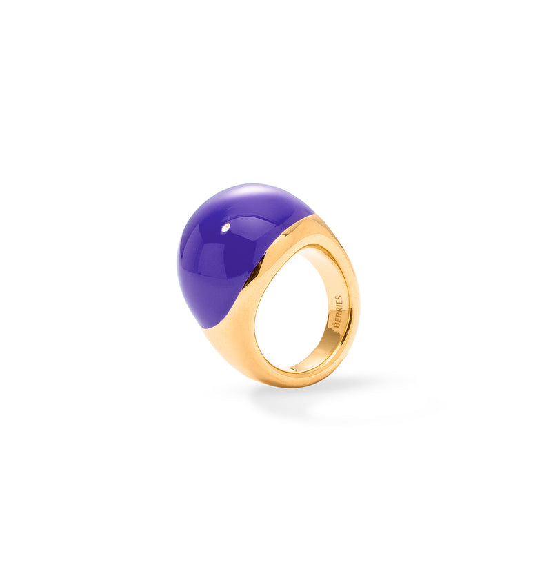  Wielki pozłacany pierścionek z fioletową emalią 