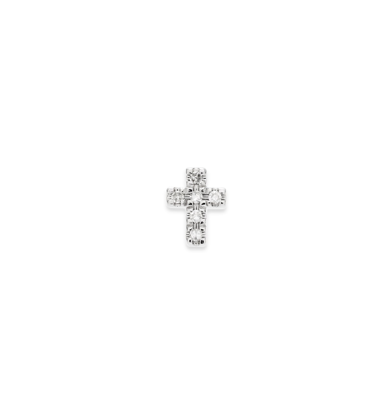 Single White Gold Cross Earring with Six Diamonds 2