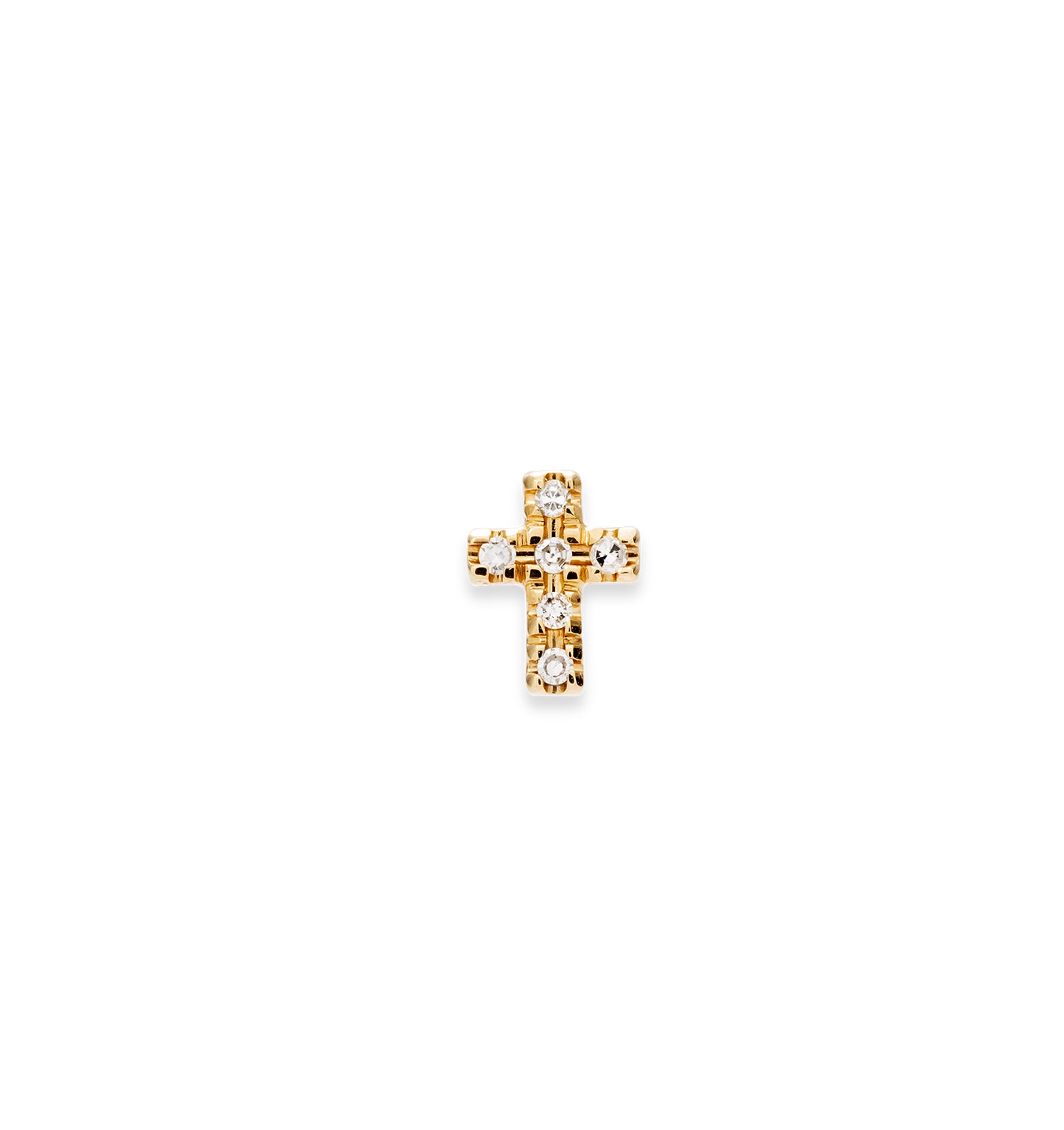 Single Sagitta 14k gold cross earring with six diamonds 2
