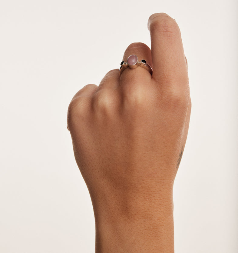Bague en argent avec quartz goyave et quartz fumé 1