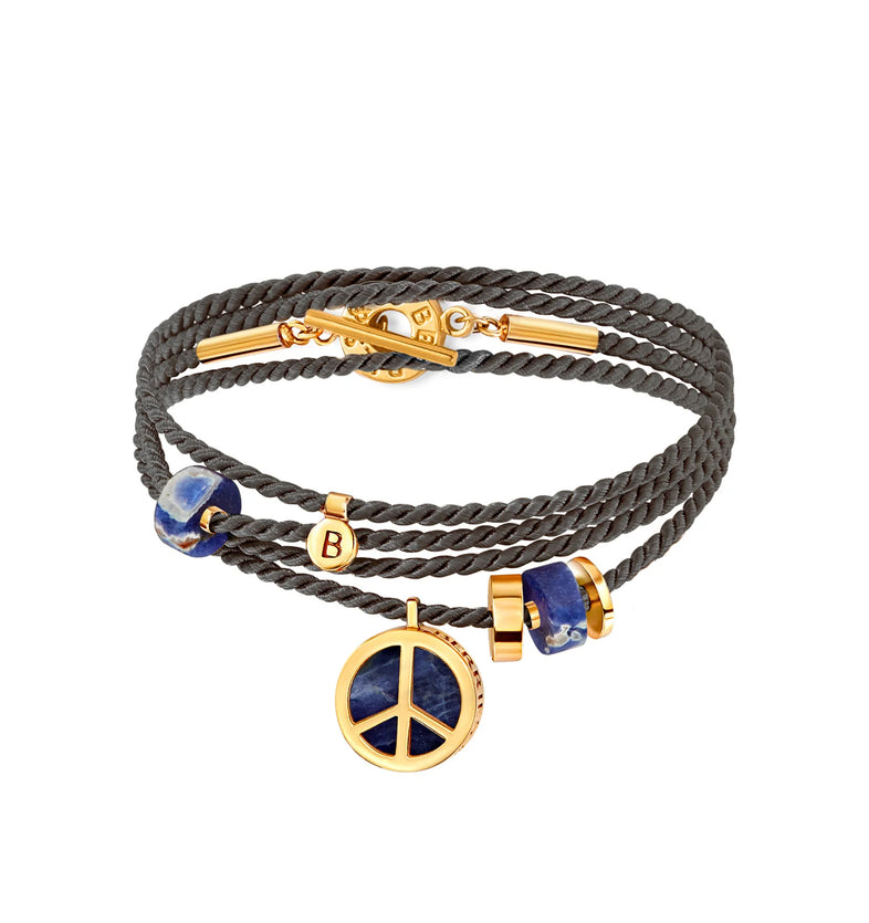  Black string bracelet with a peace symbol and sodalite 