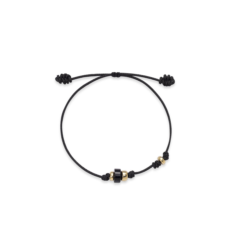  Czarna bransoletka na sznurku z fasetowanym czarnym obsydianem i pozłacanymi kuleczkami 
