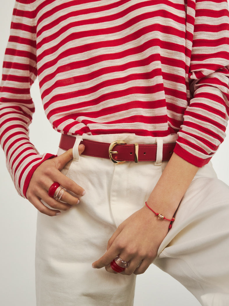  Czerwona bransoletka na sznurku z kryształem górskim - set z czerwonymi i przezroczystymi pierścionkami z żywicy 