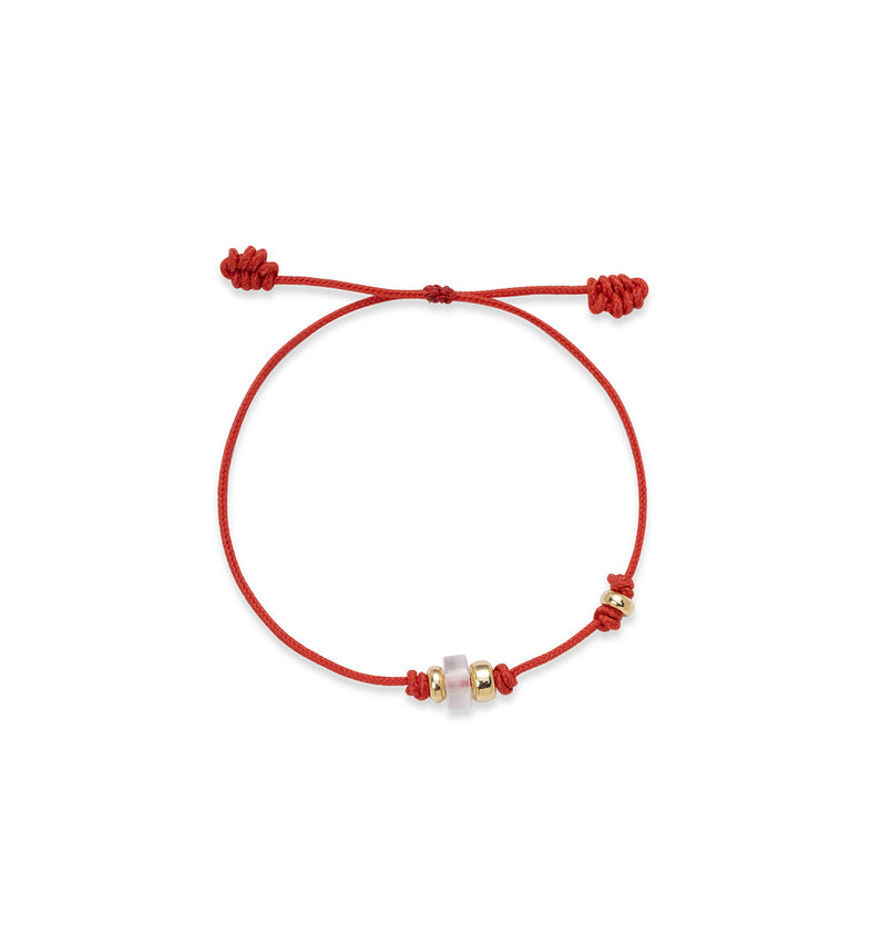  Czerwona bransoletka na sznurku z kryształem górskim 