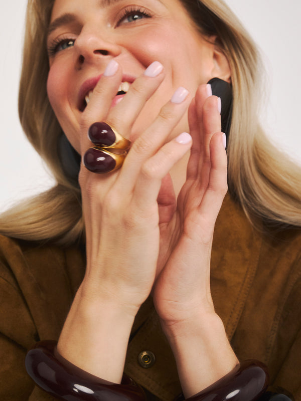 Duży pozłacany pierścionek z bordową emalią Viva XL | Berries