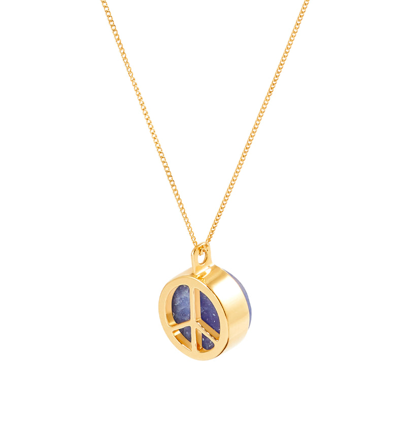  A fine gold-plated necklace with the peace symbol and sodalite 