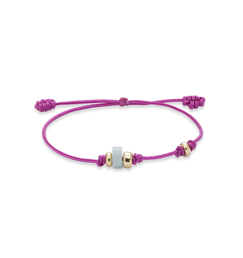  Różowa bransoletka na sznurku z amazonitem i pozłacanymi kuleczkami ze srebra 925 