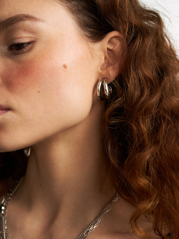 Double Loops Silver Earrings