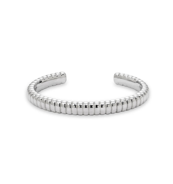 Otwarta ryflowana bransoletka dmuchana ze srebra z serii Bott