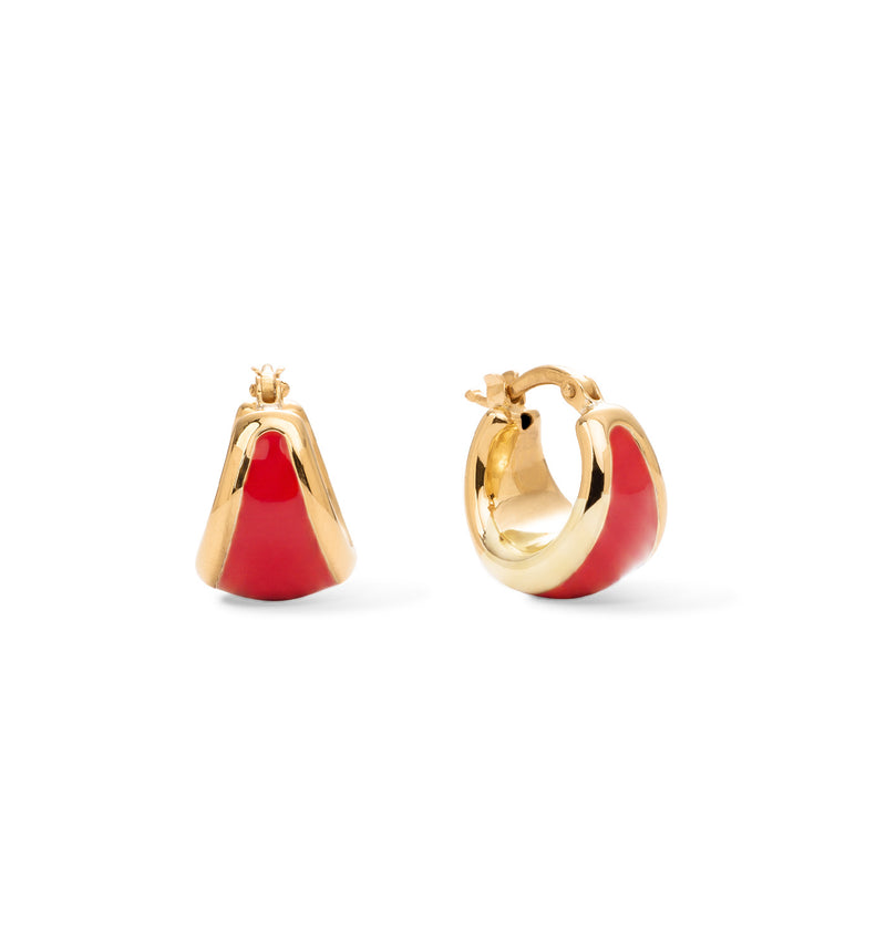 Petites boucles d'oreilles ovales dorées à l'émail rouge
