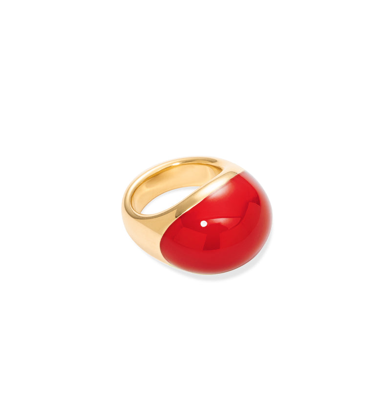  Wielki pozłacany pierścionek z czerwoną emalią 2 